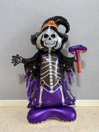 Standing Grim Reaper Skeleton Foil Balloon, 93cm Halloween Party Prop (Self-Standing)