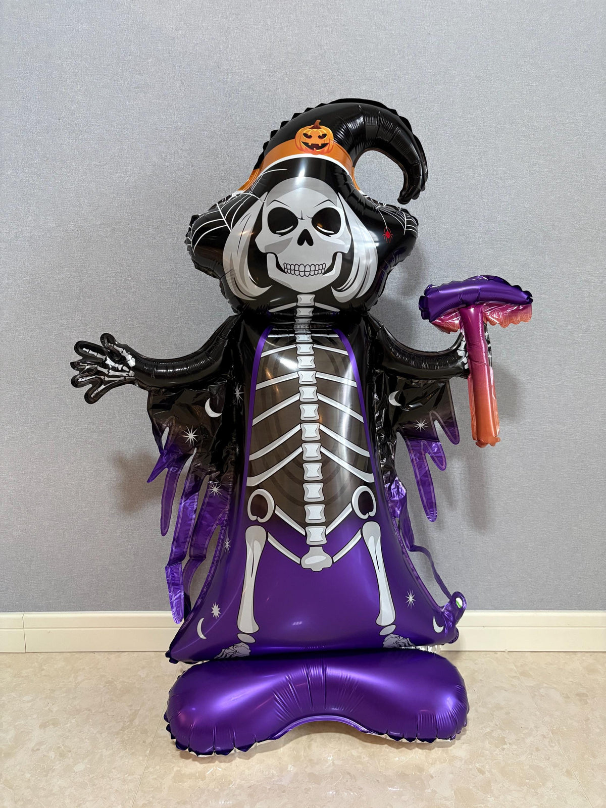 Standing Grim Reaper Skeleton Foil Balloon, 93cm Halloween Party Prop (Self-Standing)