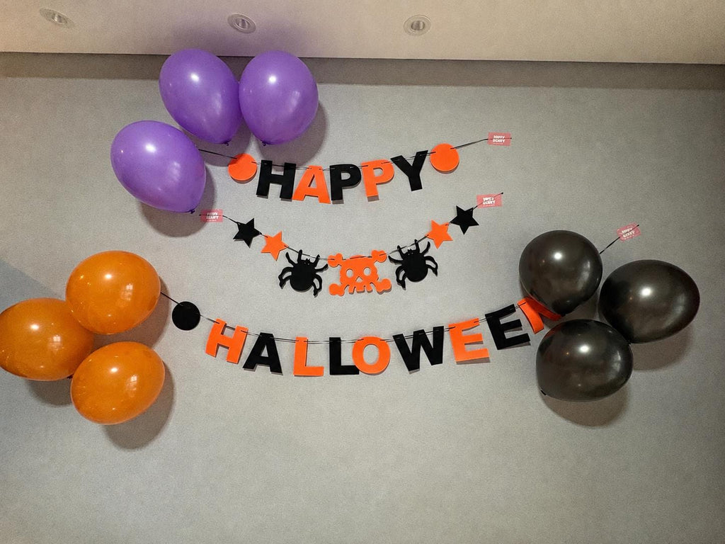 HAPPY HALLOWEEN Garland – Spooky Orange & Black Halloween Party Banner