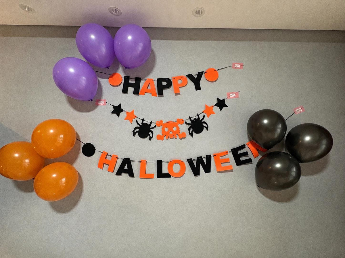 HAPPY HALLOWEEN Garland – Spooky Orange & Black Halloween Party Banner