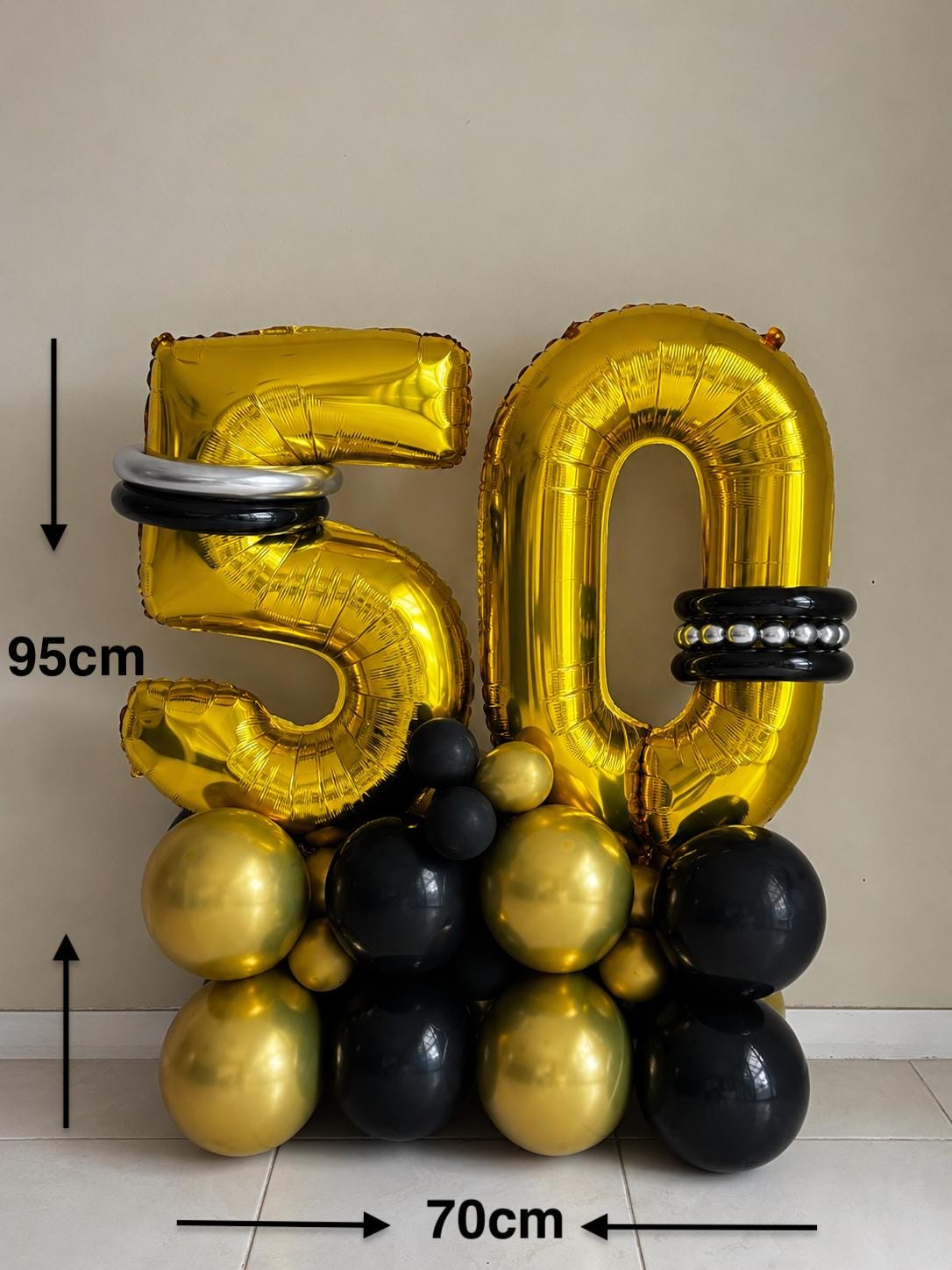 50th Birthday Balloon Stack – Gold & Black Milestone Birthday Balloons ( DIY Kits)