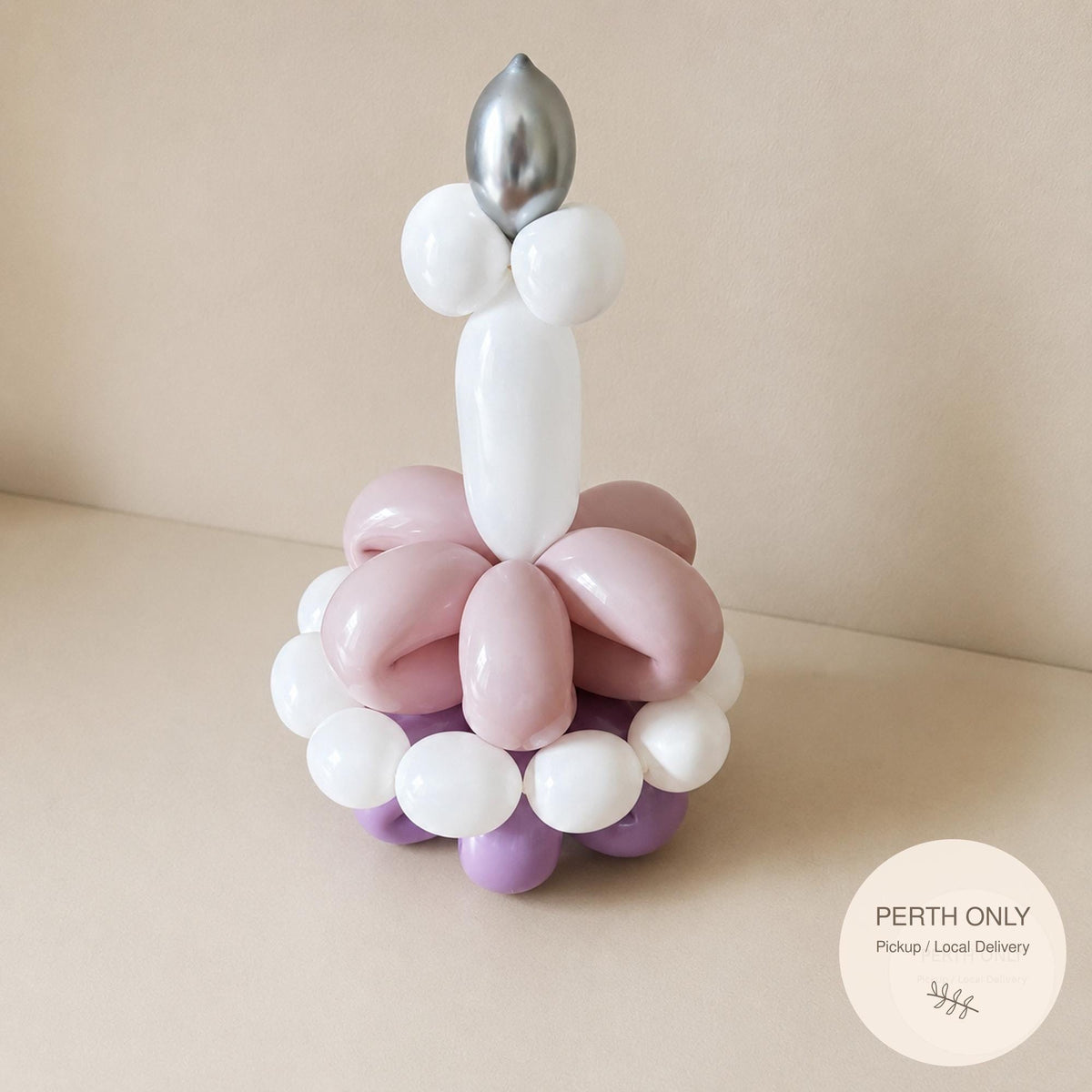 Personalised Mini Balloon Birthday Cake, Pink Lavender, Silver Candle, Personalised Balloons  (Perth Only)