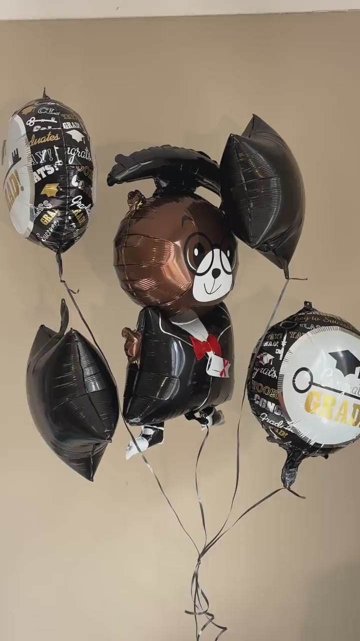 Black & Gold Graduation Bear Balloon Bouquet Kit