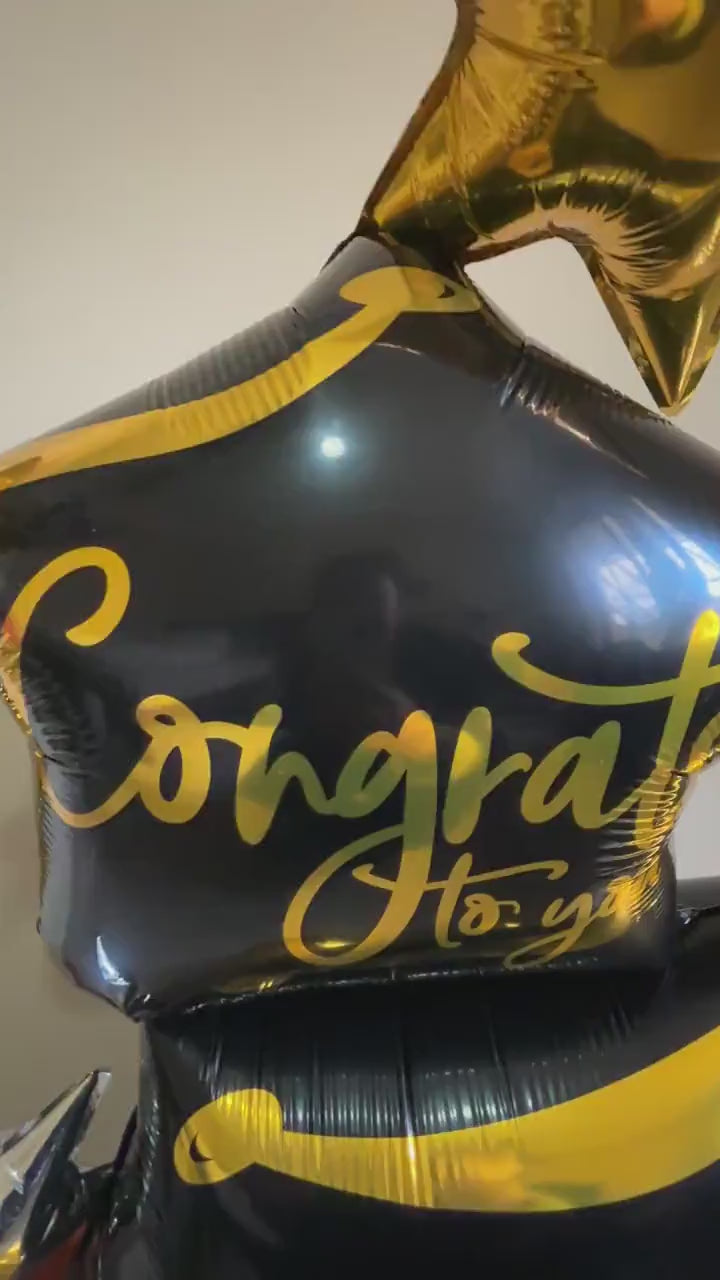 Giant Black & Gold Standing Graduation Cap Foil Balloon