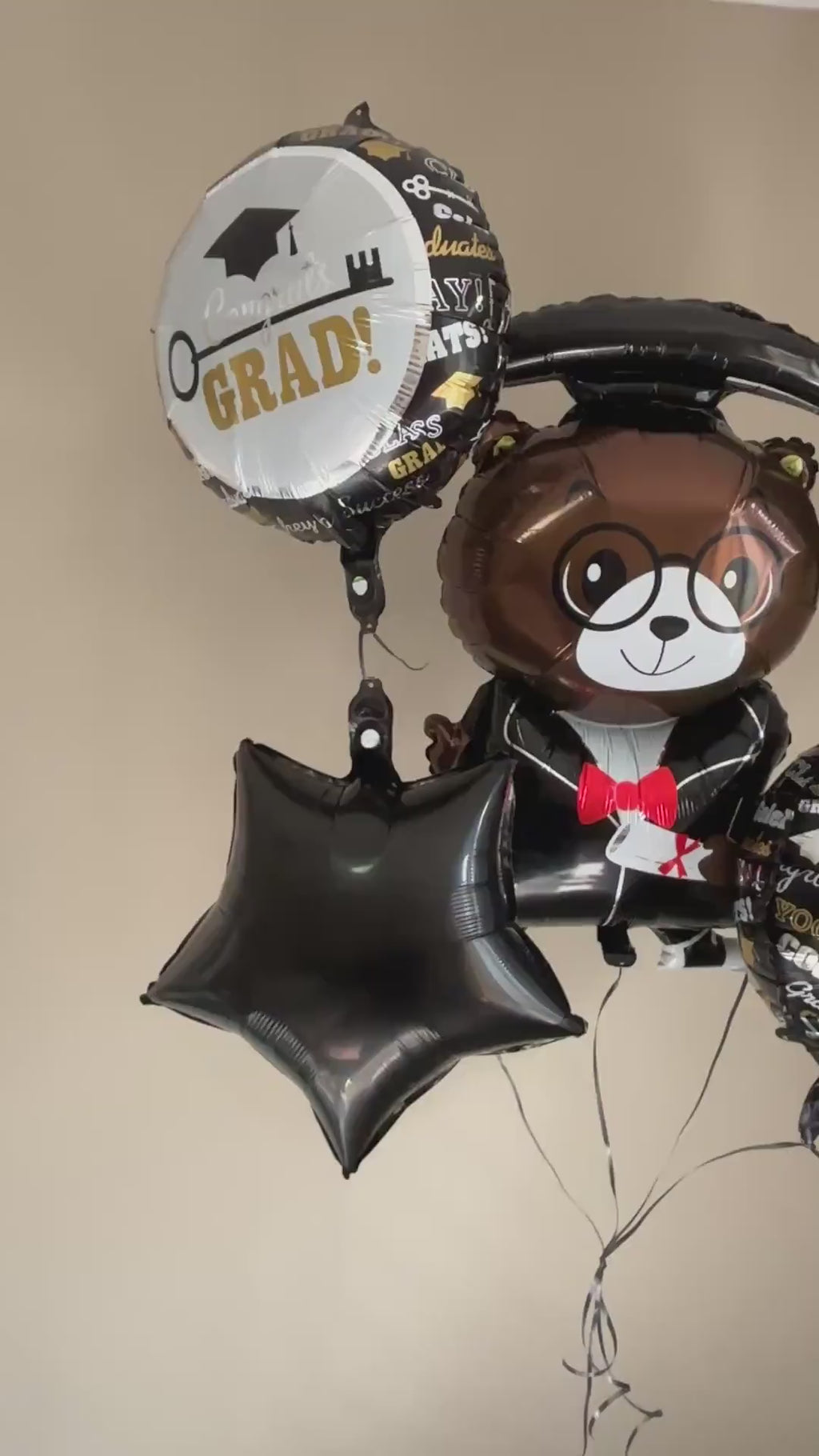 Black & Gold Graduation Bear Balloon Bouquet Kit