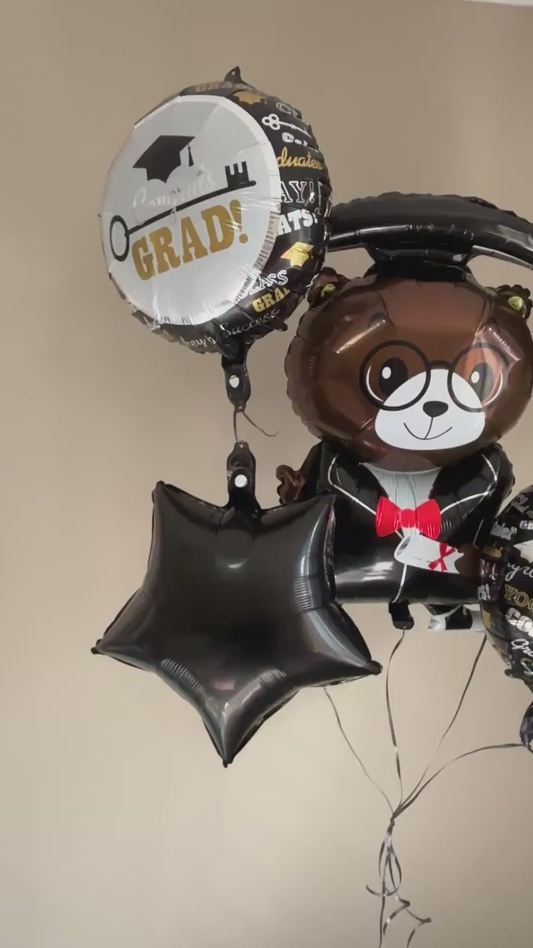 Black & Gold Graduation Bear Balloon Bouquet Kit
